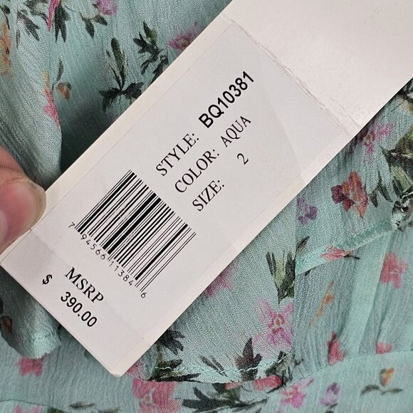 100% Silk Dress Sz 2 Asymm Chiffo Floral Ruffle Nicole Miller Flutter Sleeve $39 - Picture 3 of 16